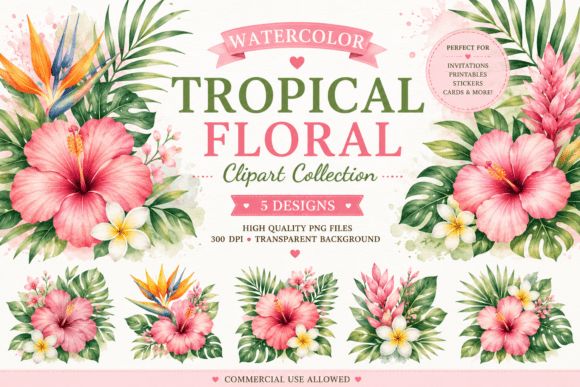 Download Watercolor Tropical Floral Clipart - Floral clipart Collection