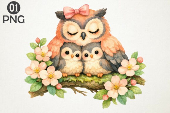 Download Cute Owl Family Floral Clipart PNG Art - Floral clipart Collection