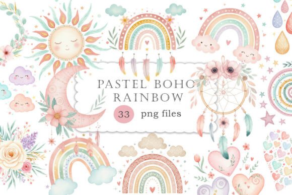 Download Pastel Boho Rainbow Clipart Set PNG - Clipart set png Collection