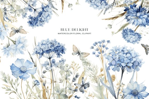 Download Dusty Blue Floral Clipart Watercolor - Floral clipart Collection
